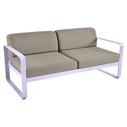 Fermob Bellevie 2-seater outdoor sofa– Marshmallow frame with Grey Taupe fabric cushions