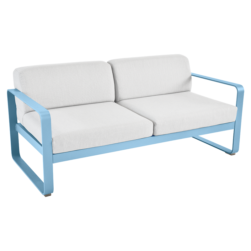 Load image into Gallery viewer, Fermob Bellevie 2-seater outdoor sofa– Maya Blue frame with Off-White fabric cushions
