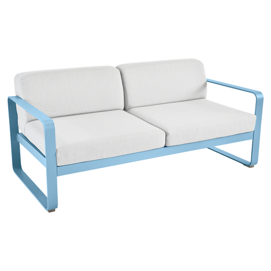 Fermob Bellevie 2-seater outdoor sofa– Maya Blue frame with Off-White fabric cushions
