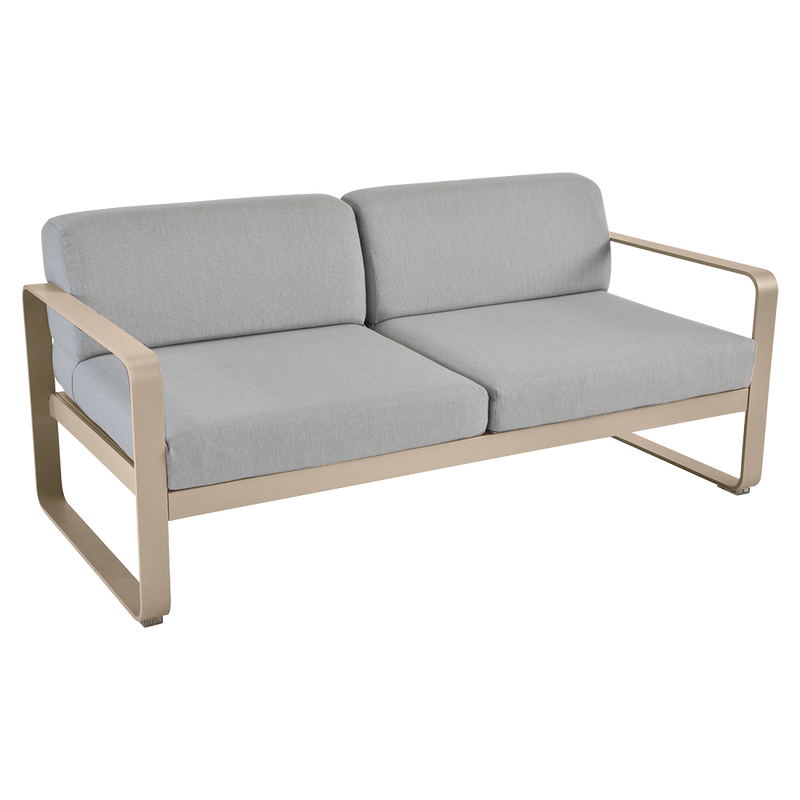 Load image into Gallery viewer, Fermob Bellevie 2-seater outdoor sofa– Nutmeg frame with Flannel Grey fabric cushions
