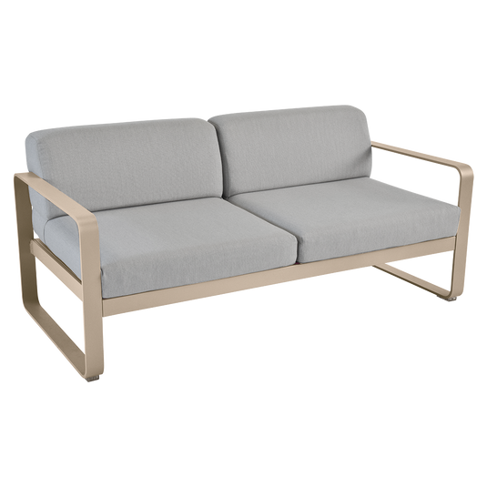 Fermob Bellevie 2-seater outdoor sofa– Nutmeg frame with Flannel Grey fabric cushions