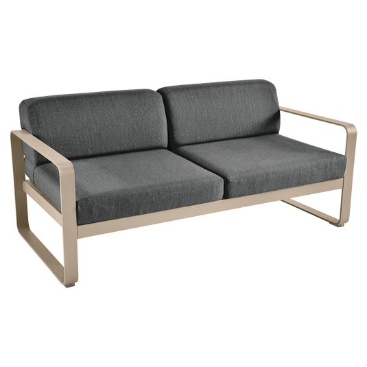 Fermob Bellevie 2-seater outdoor sofa– Nutmeg frame with Graphite Grey fabric cushions