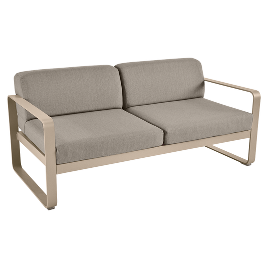 Fermob Bellevie 2-seater outdoor sofa– Nutmeg frame with Grey Taupe fabric cushions