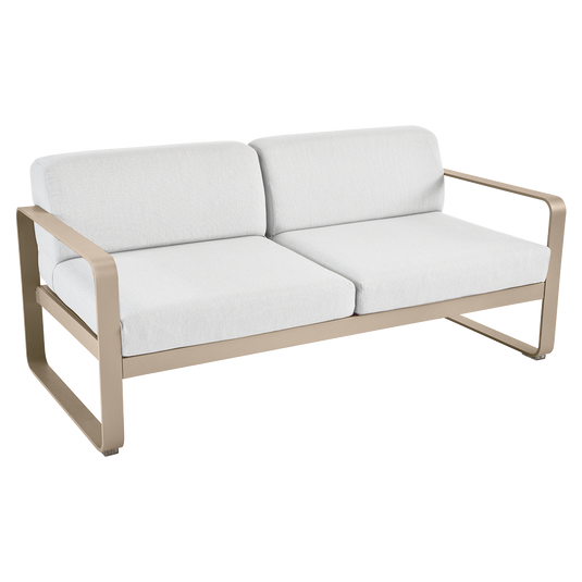 Fermob Bellevie 2-seater outdoor sofa– Nutmeg frame with Off-White fabric cushions