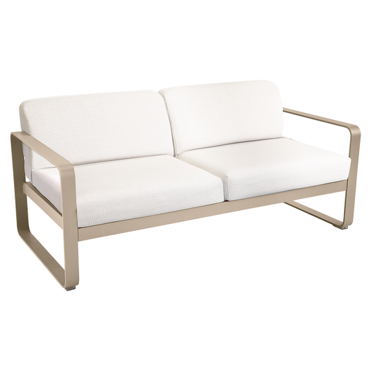 Fermob Bellevie 2-seater outdoor sofa– Nutmeg frame with Pearl fabric cushions