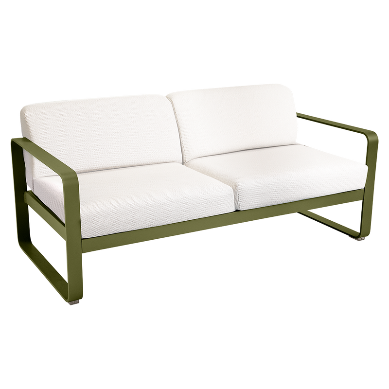 Load image into Gallery viewer, Fermob Bellevie 2-seater outdoor sofa– Pesto Green frame with Pearl fabric cushions

