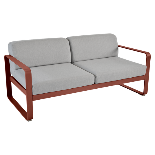Fermob Bellevie 2-seater outdoor sofa– Red Ochre frame with Flannel Grey fabric cushions