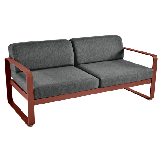 Fermob Bellevie 2-seater outdoor sofa– Red Ochre frame with Graphite Grey fabric cushions