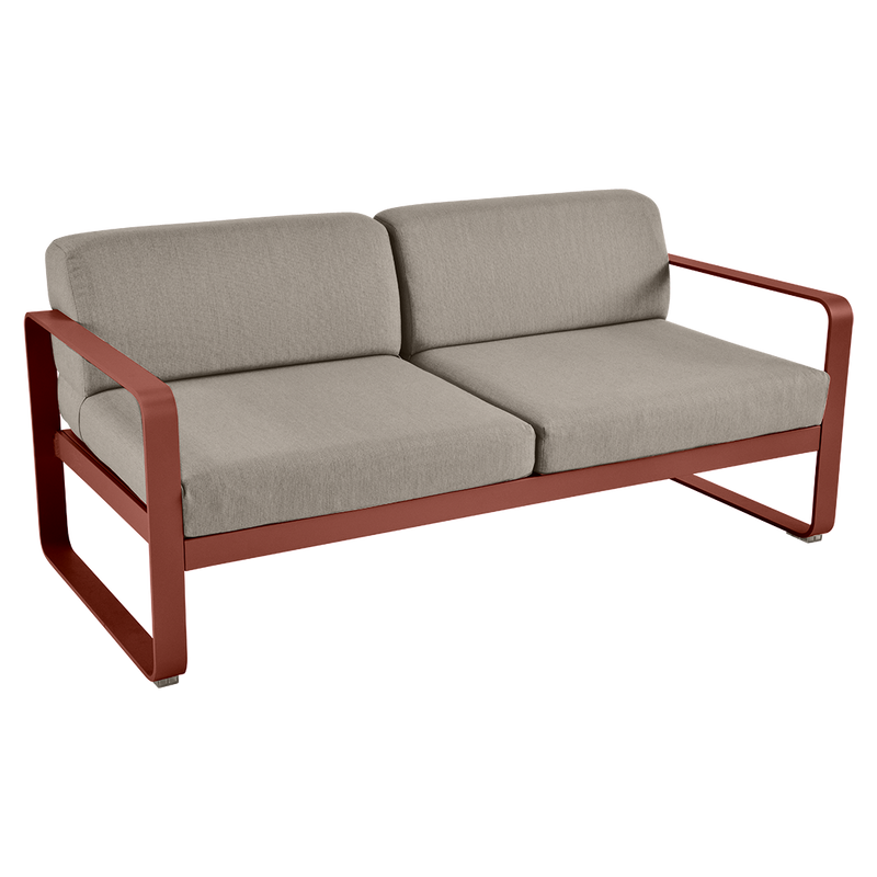 Load image into Gallery viewer, Fermob Bellevie 2-seater outdoor sofa– Red Ochre frame with Grey Taupe fabric cushions
