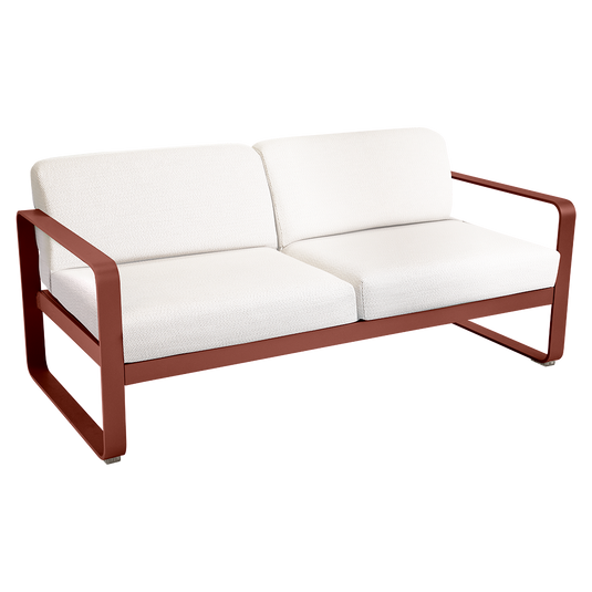 Fermob Bellevie 2-seater outdoor sofa– Red Ochre frame with Pearl fabric cushions