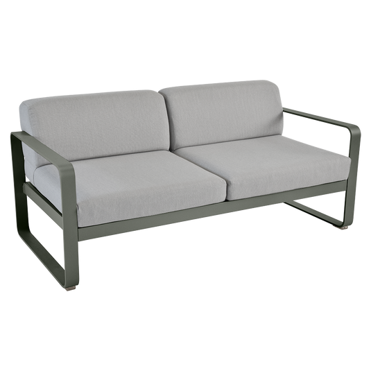 Fermob Bellevie 2-seater outdoor sofa– Rosemary frame with Flannel Grey fabric cushions
