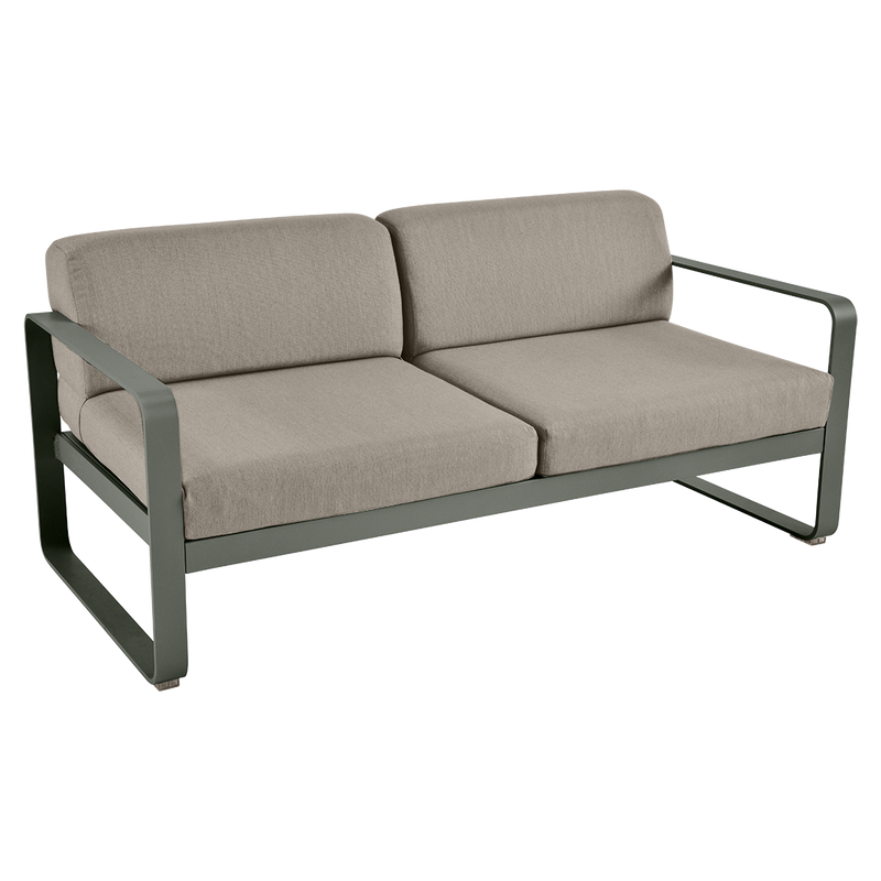 Load image into Gallery viewer, Fermob Bellevie 2-seater outdoor sofa– Rosemary frame with Grey Taupe fabric cushions
