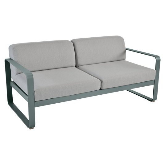 Fermob Bellevie 2-seater outdoor sofa– Storm Grey frame with Flannel Grey fabric cushions