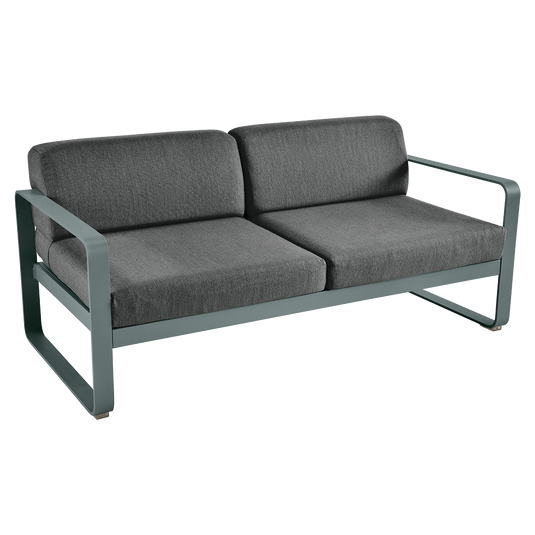 Fermob Bellevie 2-seater outdoor sofa– Storm Grey frame with Graphite Grey fabric cushions