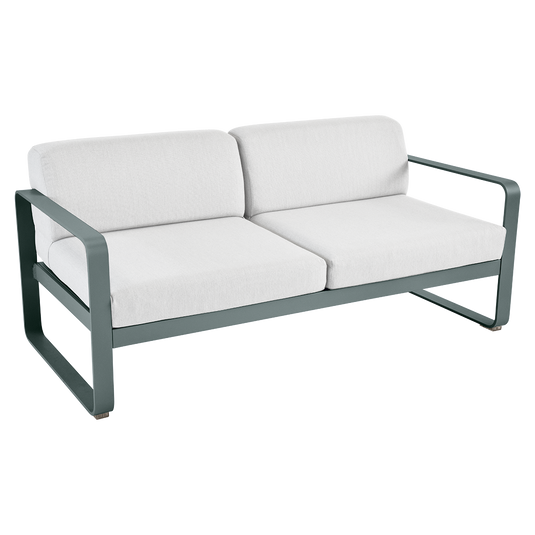 Fermob Bellevie 2-seater outdoor sofa– Storm Grey frame with Off-White fabric cushions