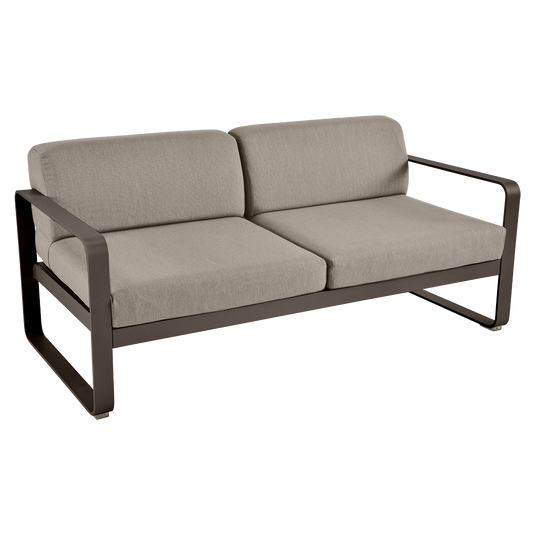 Fermob Bellevie 2-seater outdoor sofa– Tonka frame with Grey Taupe fabric cushions