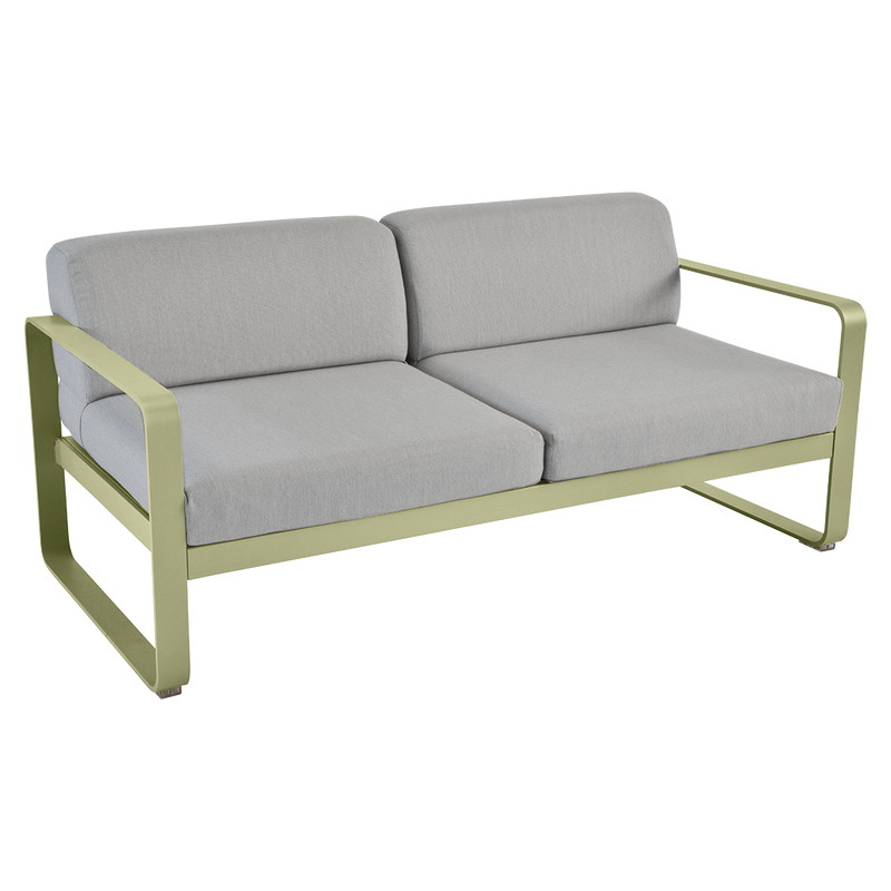 Load image into Gallery viewer, Fermob Bellevie 2-seater outdoor sofa– Willow Green frame with Flannel Grey fabric cushions
