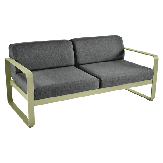 Fermob Bellevie 2-seater outdoor sofa– Willow Green frame with Graphite Grey fabric cushions