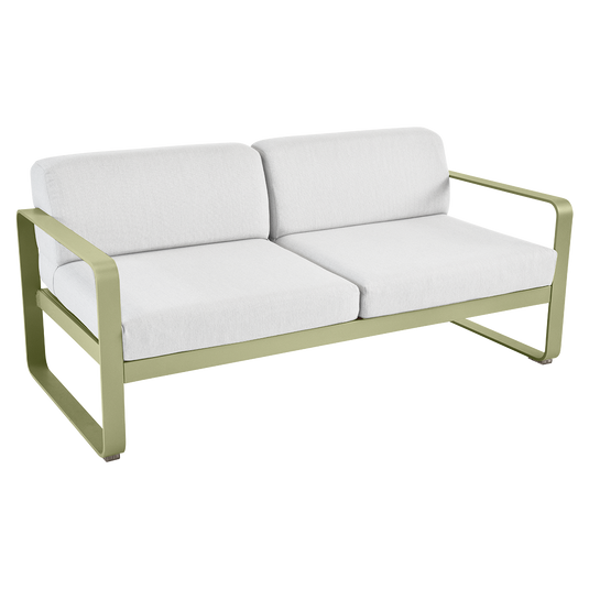 Fermob Bellevie 2-seater outdoor sofa– Willow Green frame with Off-White fabric cushions