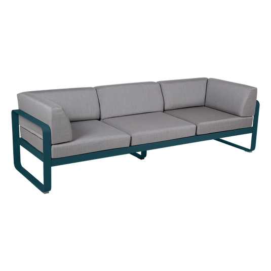 Fermob Bellevie 3-Seater Club Sofa – Acapulco Blue frame with Flannel Grey fabric cushions