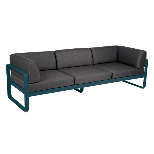 Fermob Bellevie 3-Seater Club Sofa – Acapulco Blue frame with Graphite Grey fabric cushions