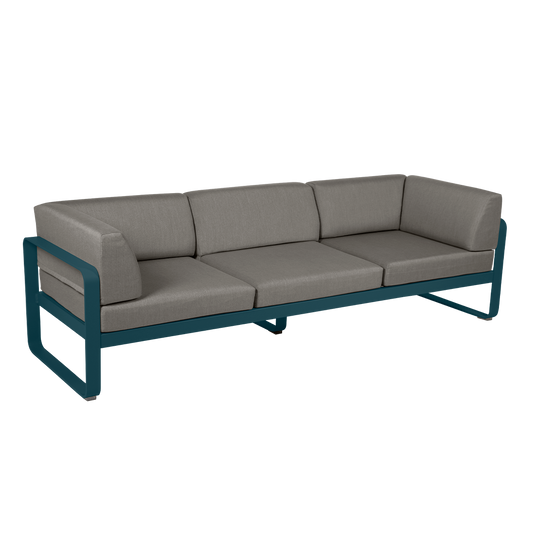 Fermob Bellevie 3-Seater Club Sofa – Acapulco Blue frame with Grey Taupe fabric cushions