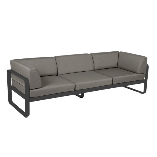 Fermob Bellevie 3-Seater Club Sofa – Anthracite frame with Grey Taupe fabric cushions
