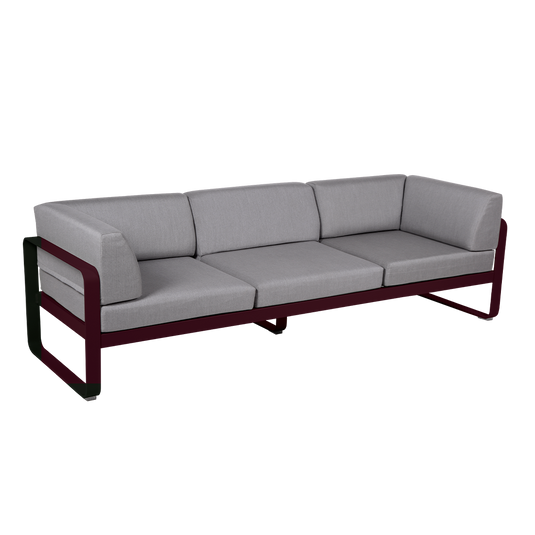 Fermob Bellevie 3-Seater Club Sofa – Black Cherry frame with Flannel Grey fabric cushions
