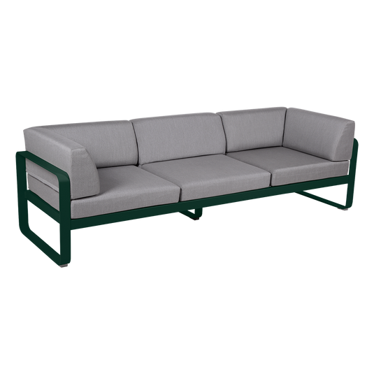 Fermob Bellevie 3-Seater Club Sofa – Cedar Green frame with Flannel Grey fabric cushions