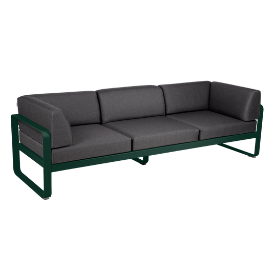 Fermob Bellevie 3-Seater Club Sofa – Cedar Green frame with Graphite Grey fabric cushions