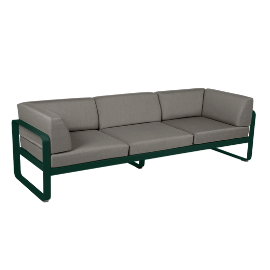 Fermob Bellevie 3-Seater Club Sofa – Cedar Green frame with Grey Taupe fabric cushions