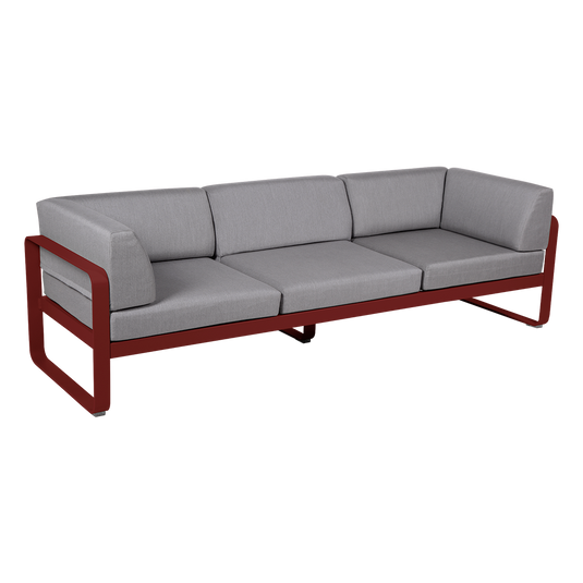 Fermob Bellevie 3-Seater Club Sofa – Chilli frame with Flannel Grey fabric cushions