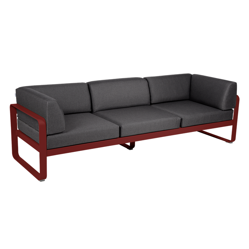 Load image into Gallery viewer, Fermob Bellevie 3-Seater Club Sofa – Chilli frame with Graphite Grey fabric cushions

