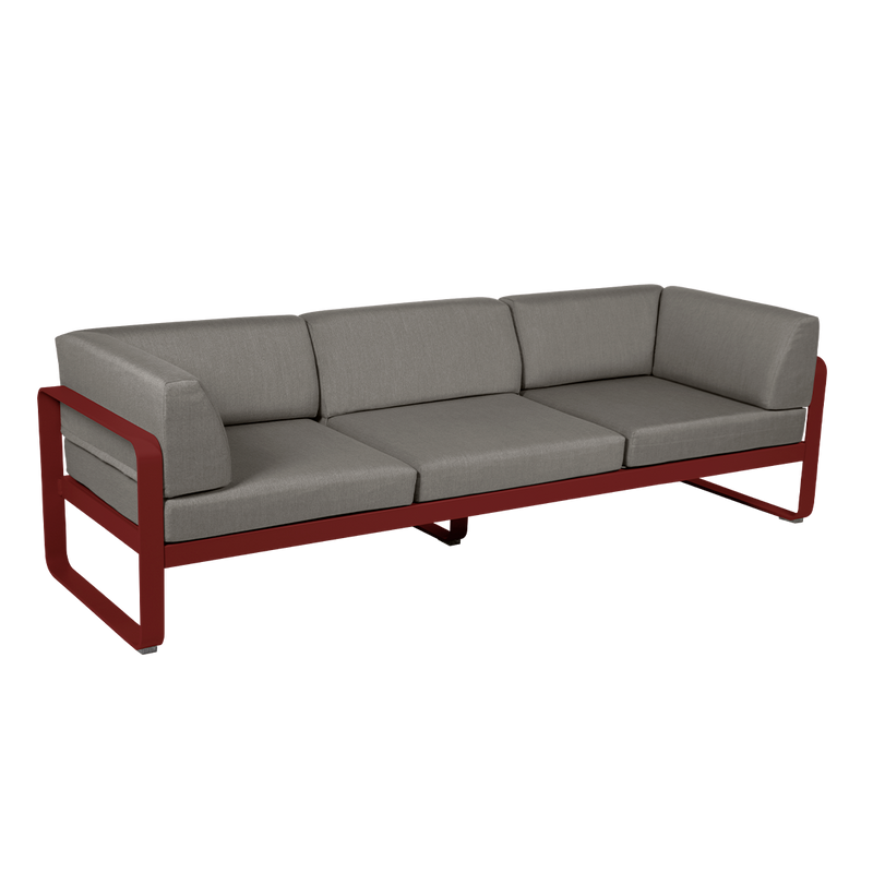 Load image into Gallery viewer, Fermob Bellevie 3-Seater Club Sofa – Chilli frame with Grey Taupe fabric cushions
