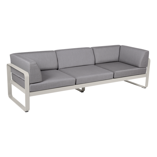 Fermob Bellevie 3-Seater Club Sofa – Clay Grey frame with Flannel Grey fabric cushions
