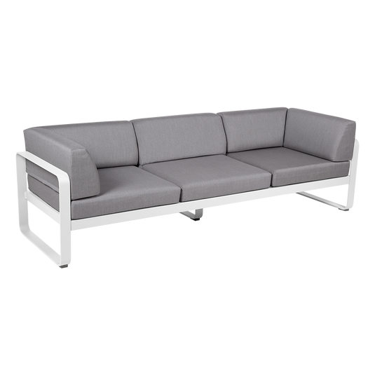 Fermob Bellevie 3-Seater Club Sofa – Cotton White frame with Flannel Grey fabric cushions