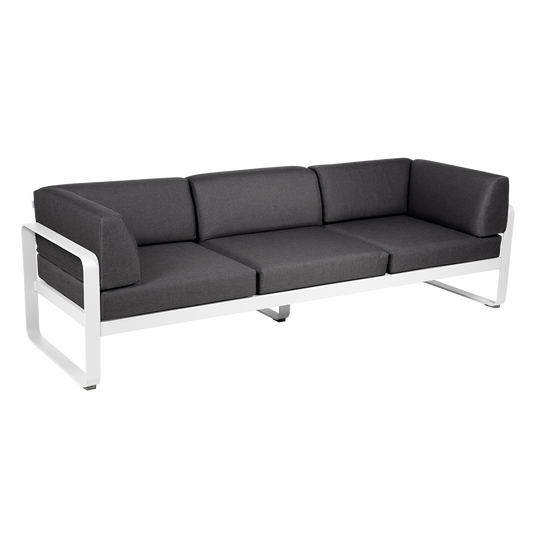 Fermob Bellevie 3-Seater Club Sofa – Cotton White frame with Graphite Grey fabric cushions