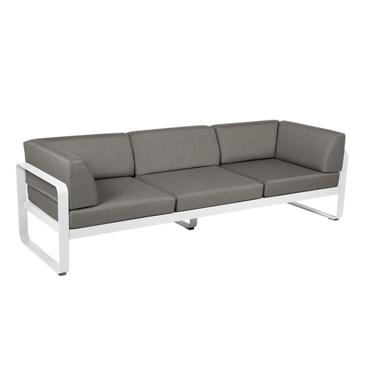 Fermob Bellevie 3-Seater Club Sofa – Cotton White frame with Grey Taupe fabric cushions