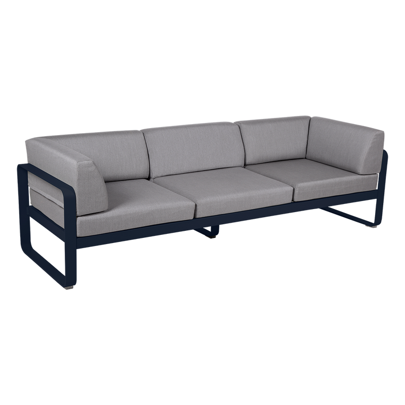 Load image into Gallery viewer, Fermob Bellevie 3-Seater Club Sofa – Deep Blue frame with Flannel Grey fabric cushions
