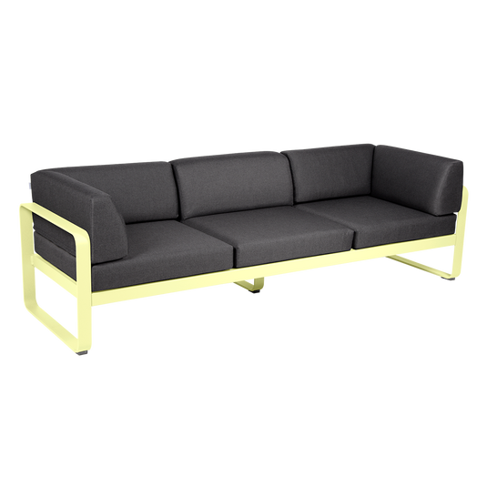 Fermob Bellevie 3-Seater Club Sofa – Frosted Lemon frame with Graphite Grey fabric cushions