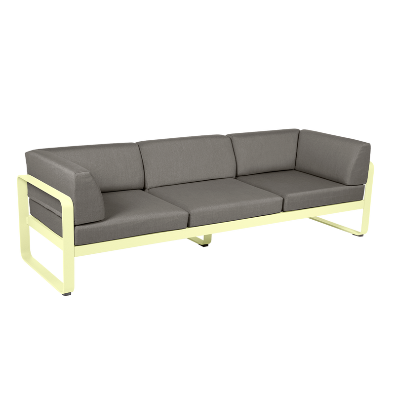 Load image into Gallery viewer, Fermob Bellevie 3-Seater Club Sofa – Frosted Lemon frame with Grey Taupe fabric cushions
