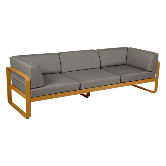 Fermob Bellevie 3-Seater Club Sofa – Gingerbread frame with Grey Taupe fabric cushions
