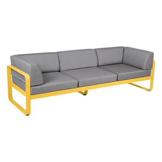 Fermob Bellevie 3-Seater Club Sofa – Honey frame with Flannel Grey fabric cushions