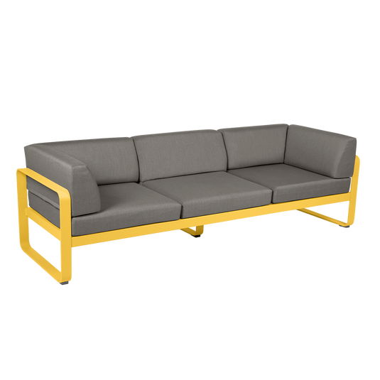 Fermob Bellevie 3-Seater Club Sofa – Honey frame with Grey Taupe fabric cushions