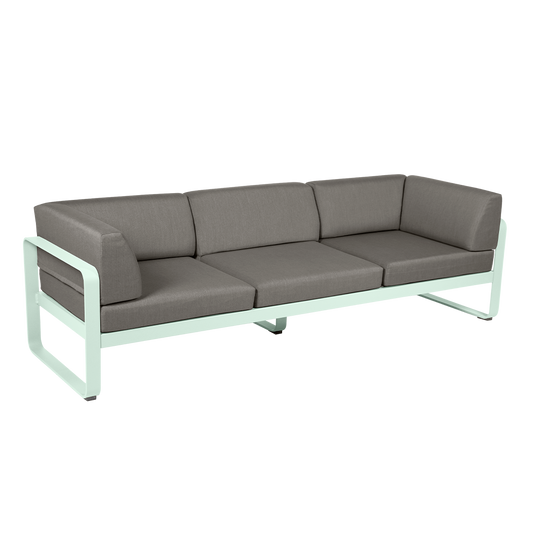 Fermob Bellevie 3-Seater Club Sofa – Ice Mint frame with Grey Taupe fabric cushions