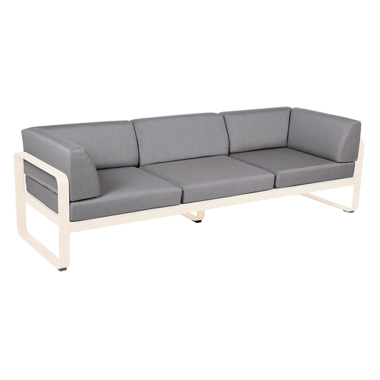 Fermob Bellevie 3-Seater Club Sofa – Latte Beige frame with Flannel Grey fabric cushions