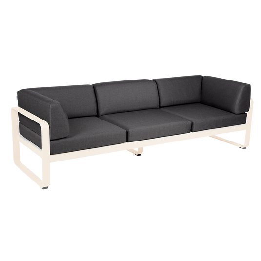 Fermob Bellevie 3-Seater Club Sofa – Latte Beige frame with Graphite Grey fabric cushions