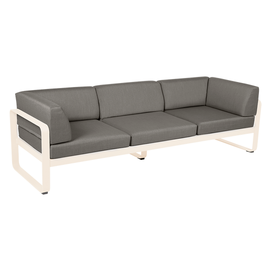 Fermob Bellevie 3-Seater Club Sofa – Latte Beige frame with Grey Taupe fabric cushions