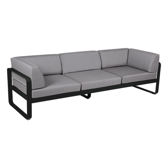 Fermob Bellevie 3-Seater Club Sofa – Liquorice frame with Flannel Grey fabric cushions