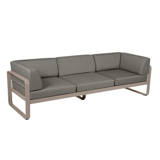Fermob Bellevie 3-Seater Club Sofa – Nutmeg frame with Grey Taupe fabric cushions